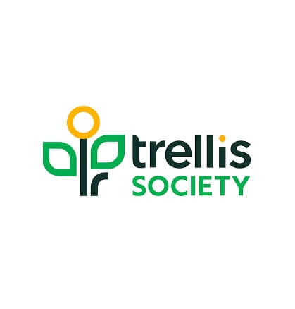 Trellis Society logo with green leaves and yellow circle, representing community support and growth.
