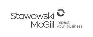 Stawowski McGill logo with tagline "Impact your business" on IT services website.